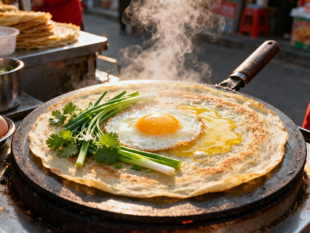 Jianbing being prepared on a street cart in Beijing