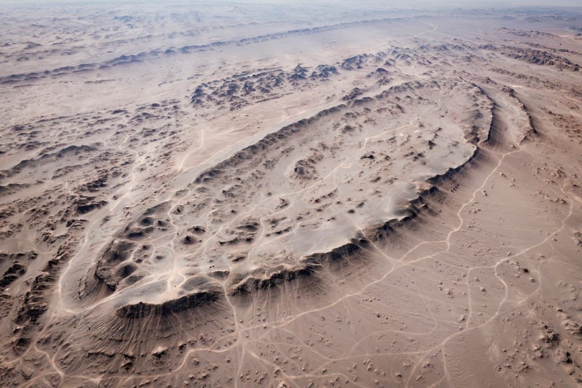 The "Great Wall of the Wilderness" yardang ridge formation in Dahaidao