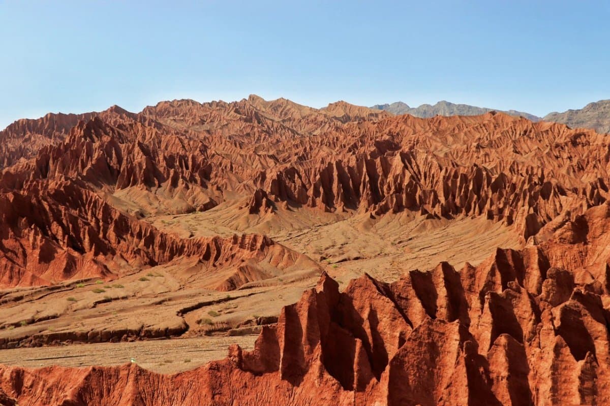 The Flaming Mountains of Turpan glowing red in afternoon light