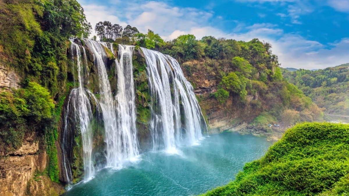 Huangguoshu Waterfall cascading down a massive cliff