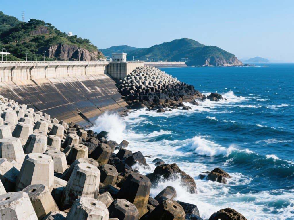 Hexagonal volcanic rock columns at High Island Reservoir East Dam