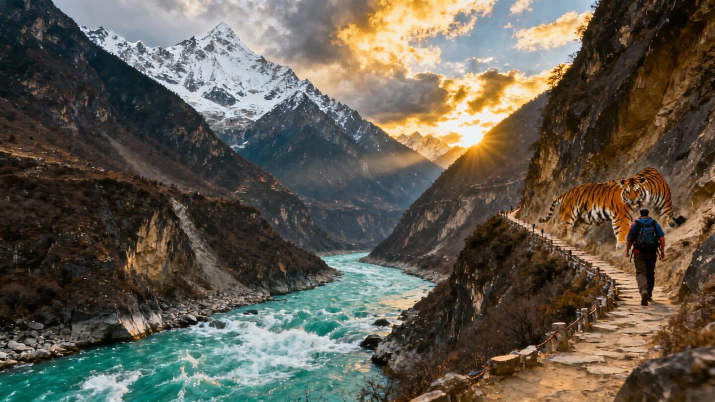 Dramatic panoramic view of Tiger Leaping Gorge