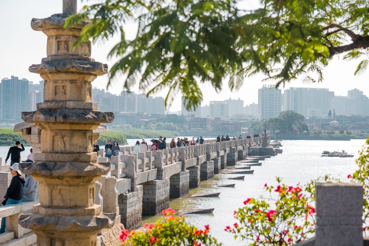 Luoyang Bridge ancient stone bridge stretching across the estuary in Quanzhou