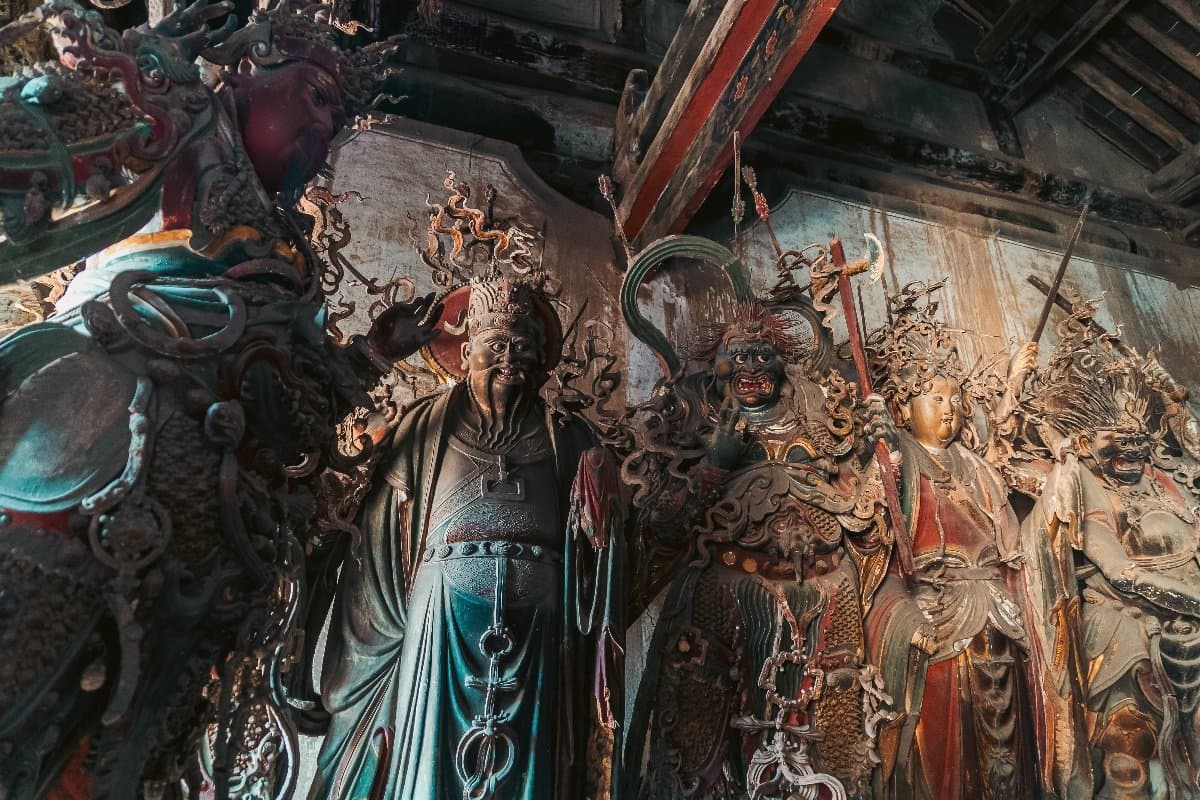 Painted sculptures of the 24 Celestial Beings inside Tiefo Temple