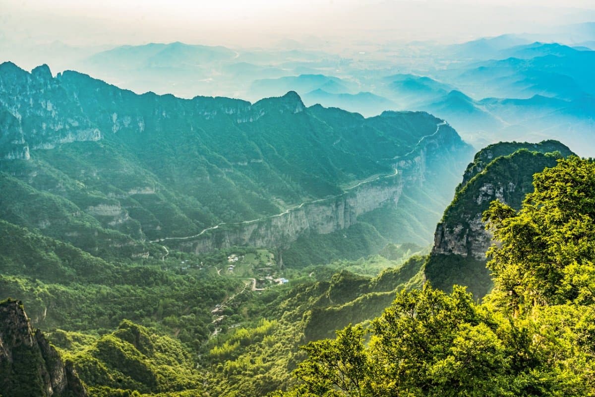Panoramic view from Wang Mang Ridge showing the dramatic South Taihang cliffs